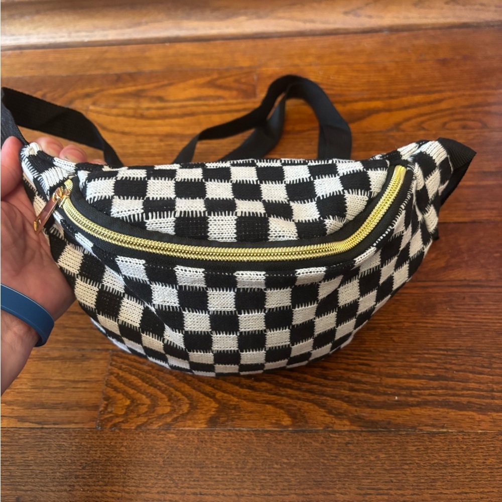 Boutique Black and White Checkered Belt Bag
